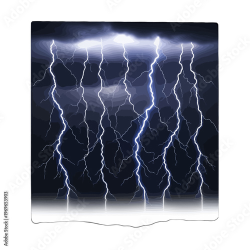 Bright electrical discharges illuminate a dark stormy sky with clouds