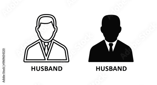 Two male figures labeled husband depicted in a stark black silhouette