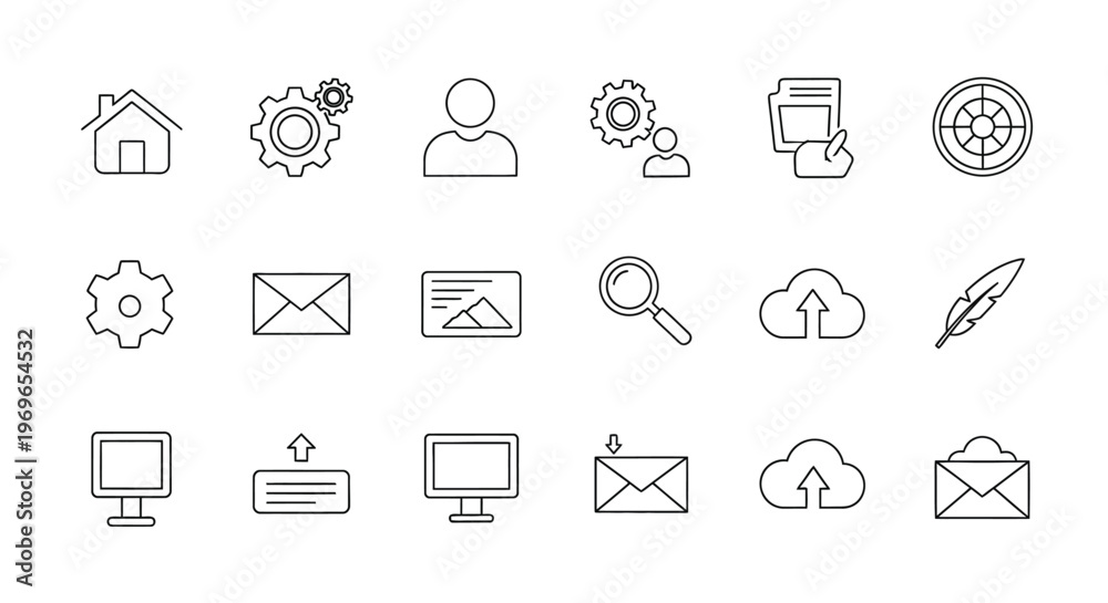 Fototapeta premium Collection of simple linear icons representing various concepts and functionalities