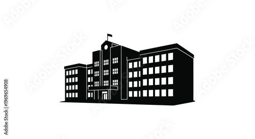 Black building facade with distinct architectural details presented as a silhouette