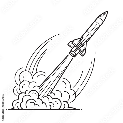 Rocket Launch Illustration Showing a Rocket Lifting Off.