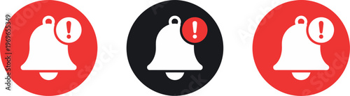Emergency alert bell icon on circle background, warning notification sign symbol, user interface element for alarm system safety message design