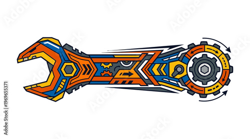 Colorful Wrench with Tribal Patterns.