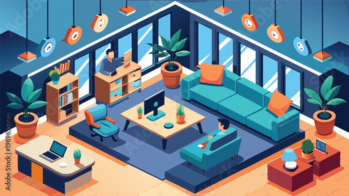 Cozy indoor workspace with a modern design and natural light in the afternoon