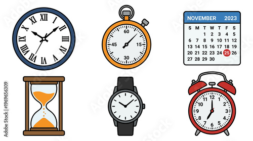 Various Time Keeping Devices Including Clocks and Calendars Displayed