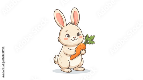 Cute cartoon bunny holding carrot.