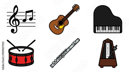 Musical instruments and notes for music education and composition purposes easily