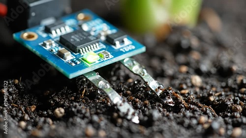 Wallpaper Mural Soil moisture sensor circuit board with water droplets in moist soil Torontodigital.ca