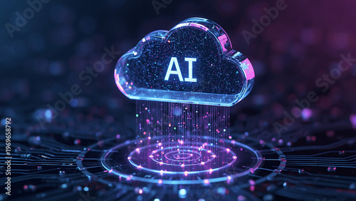 Cloud and edge computing technology data transfer concept. A large cloud icon is in the center, Ai Brain Cloud Big data, network, Science and futuristic ai cloud background concept.