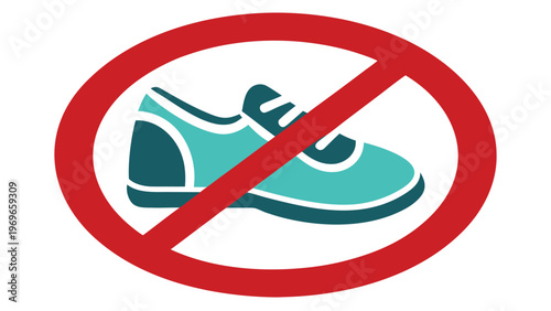 Sign showing no shoes allowed in a specific area inside a building or establishment