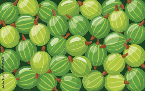 A vibrant display of numerous green melons are arranged closely together.