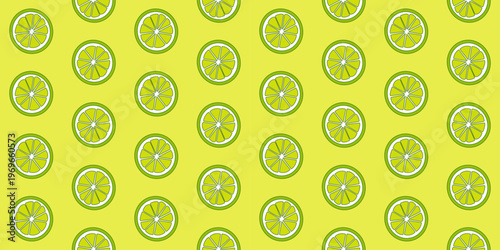 Bright yellow background featuring repeating lime slice patterns perfect for cheerful designs