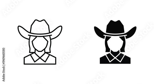 Two cowboy hat portraits with similar designs presented as a silhouette