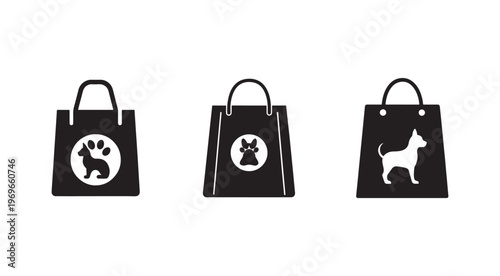 Blackshoppingbagswithdogandpawprintlogosonwhitebackground  shoppingbagswithanimaldesignsforpetrelatedbusinessesorevents