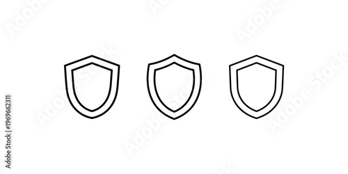 Security shield outline icons representing protection safety and digital defense for cyber security platforms antivirus software and privacy services