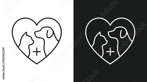 dog and love logo design. pet care white stethoscope concept element. linear style symbol vector illustration.