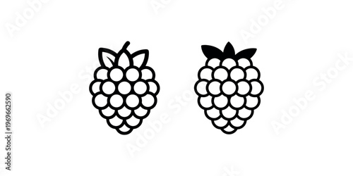 Raspberry fruit icons with leaves isolated on white background for healthy food and berry flavor concepts simple line art vector design for organic market