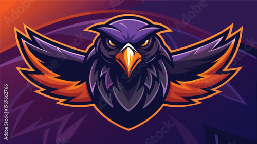 Iconic bird logo design featuring a stylized hawk with bold colors on a purple background for brand identity