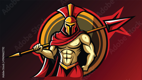 Strong warrior with spear stands ready for battle in a bold design