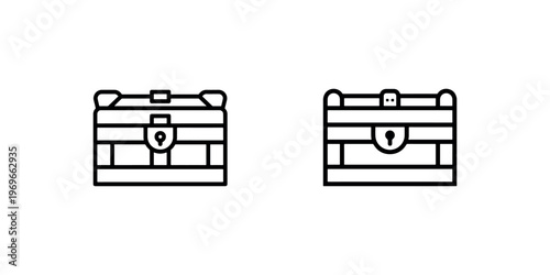 Collection of two treasure chests, open and closed options, golden lock, pirate loot, ancient artifact, wealth storage, adventure, fantasy, game asset, simple outline icons