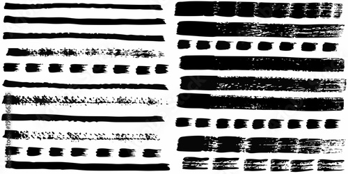 Bilde på lerret Collection of diverse black brush strokes on a stark white background