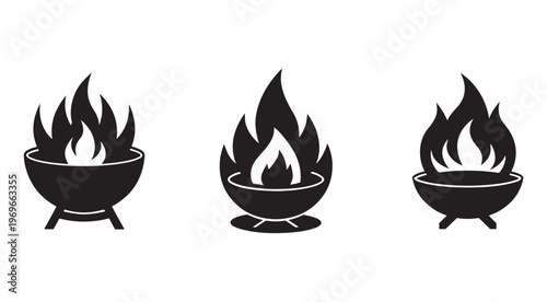 Fire bowls with flames burning  isolated on white background