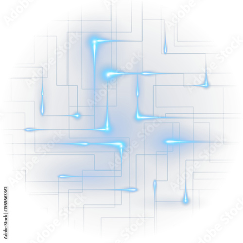 Futuristic Blue Technology Circuit Lines with Neon Glow Digital Network on Transparent Background