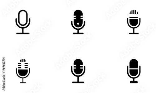 Microphone mic icon set, audio recording and voice input symbol, studio podcast sign, vector design for music, broadcasting, and digital interface