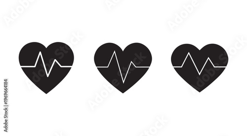 Heart rate monitor icons with ecg line in black color on white background  heart health and medical symbols