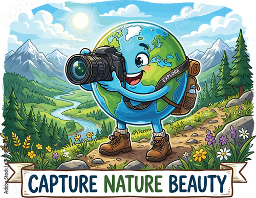 A vibrant cartoon Earth character, symbolizing global health initiatives, cheerfully presents a health check report, promoting wellness and medical care worldwide for all