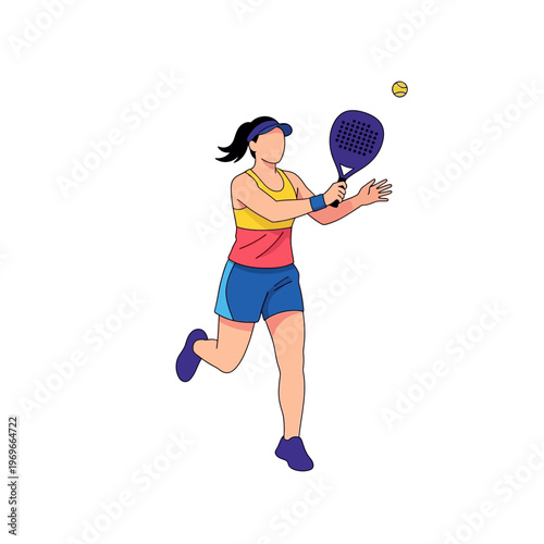 Woman playing padel tennis, hitting ball with racket, active lifestyle, sports concept