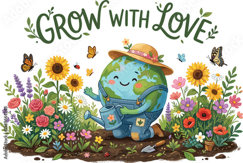 A charming grid of anthropomorphic Earth characters embodying diverse professions and roles, from doctors to engineers, celebrating our planet's multifaceted nature