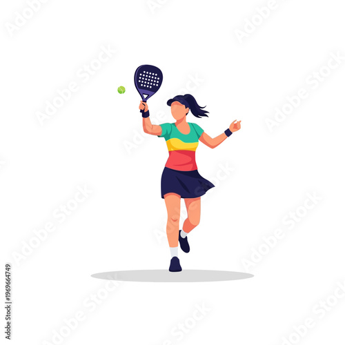Woman playing padel tennis, hitting ball with racket, active lifestyle, sports concept