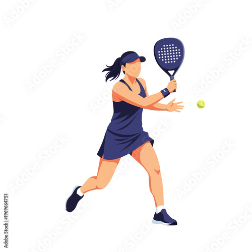 Woman playing padel tennis, hitting ball with racket, dynamic action shot, outdoor court
