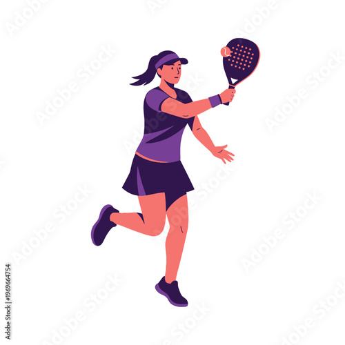 Woman playing padel tennis, hitting ball with racket, dynamic action shot, sport concept