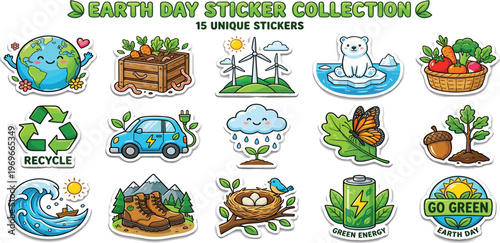 Celebrate nature's beauty and encourage environmental stewardship with a delightful set of vibrant stickers advocating for a sustainable future and planet preservation efforts