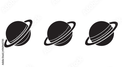 Saturn planet icons with rings in different positions  isolated on white background