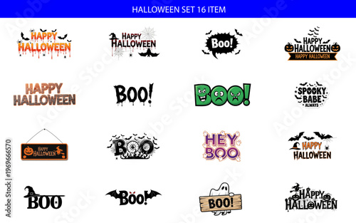 A collection of halloween stickers and phrases