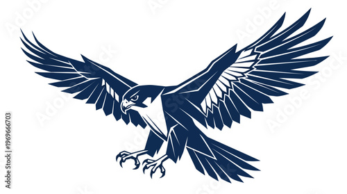 Dark Blue Falcon Bird Flying Down.