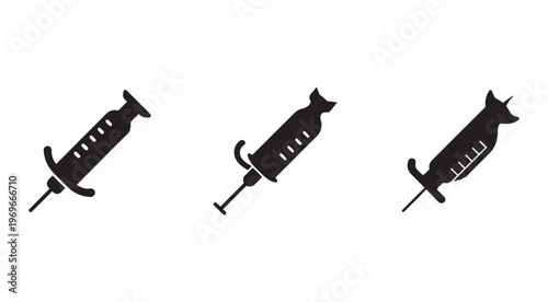 Set of black syringe icons in different positions and angles for medical and healthcare concepts  various syringe silhouettes