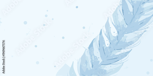 A delicate light blue feather illustration with a soft airy background