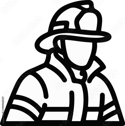 Stylized outline of a firefighter in protective gear, facing forward