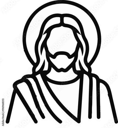 Stylized outline of a figure with a halo and beard, representing spiritual significance