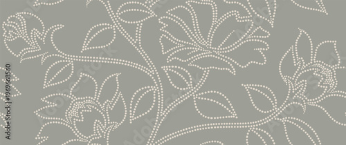 Abstract floral background with leaf seamless pattern with dotted flat style