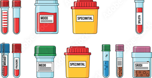 Illustration of Laboratory Containers, Test Tubes, and Specimen Jars, Ideal for Medical, Scientific, and Laboratory Themed Designs