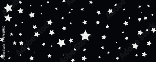 Starry Night Sky Vector Pattern. White Stars Scattered on Black Background. Space and Astronomy Texture for Design.