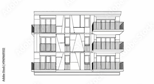Stylized sketch of a modern apartment building's facade