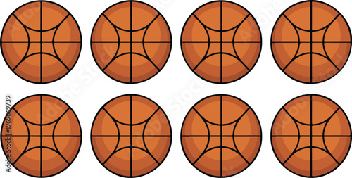 Flat Vector Illustration Featuring A Repeating Pattern Of Eight Identical Brown Basketball Icons For Sports Competition Tournament And Athletic Graphic Design