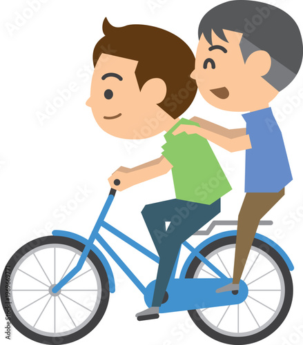 自転車で二人乗りをする男性のイメージイラスト