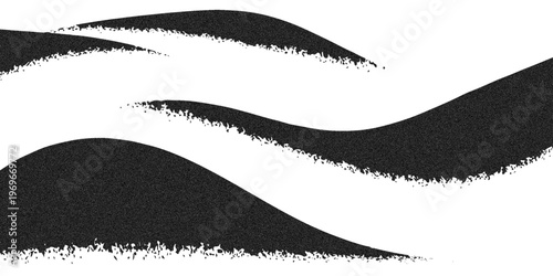 Bold black organic shapes with grainy edge texture forming layered waves in high contrast vector graphic design.
